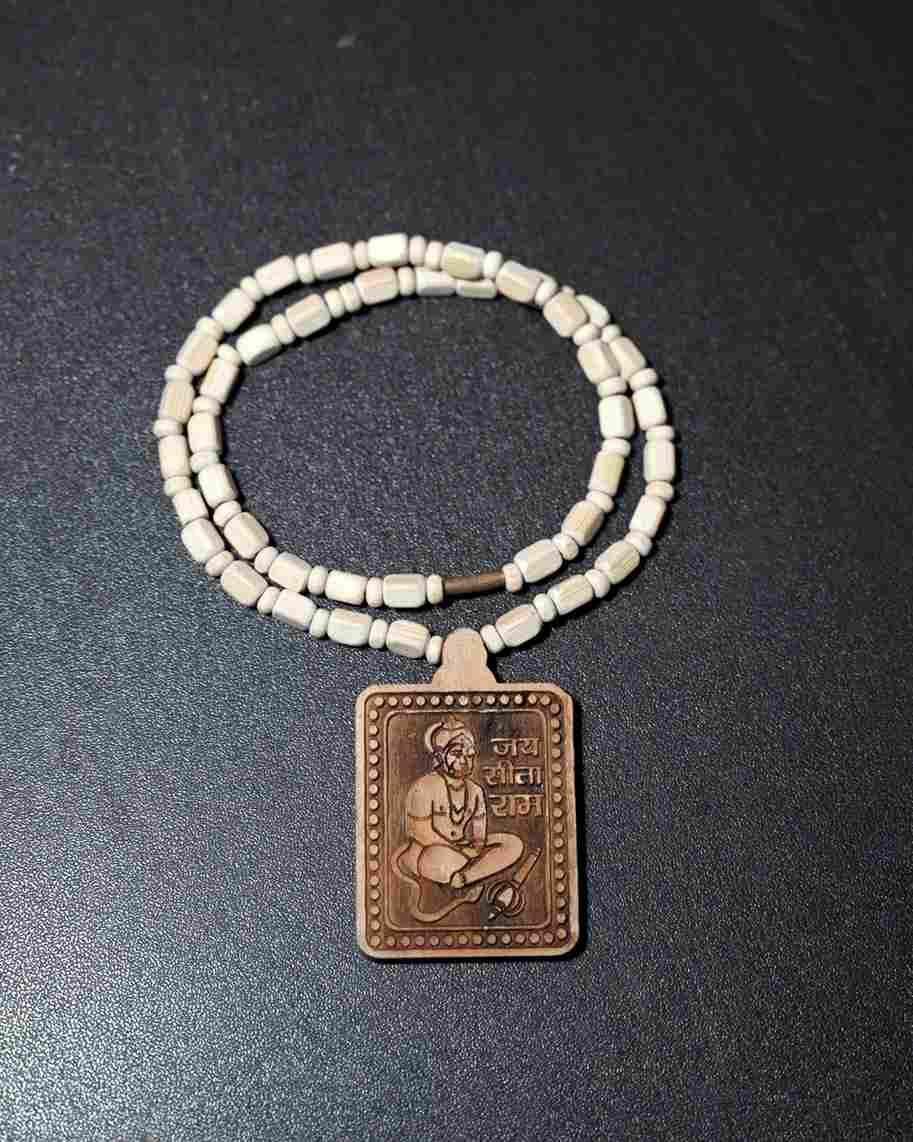 Tulsi Kanthi Mala With Hanuman Pendant for Men Wood Locket Set